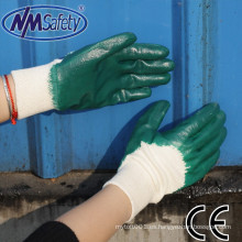 NMSAFETY interlock liner guantes de trabajo verde nitrilo 3/4 recubierto aceite resistente guante